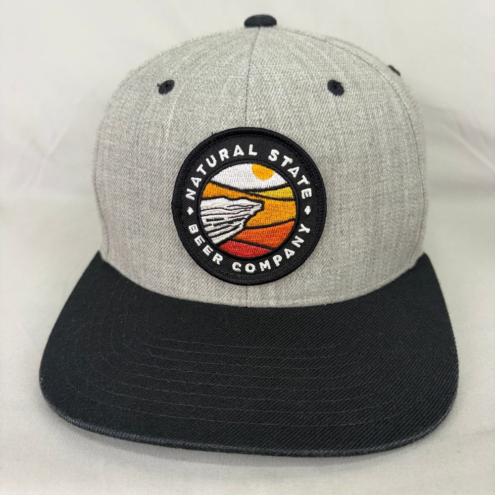 Yupoong Hat Natural State Beer Company Mens OS Gray Black Snapback Patch Cap